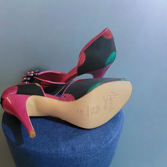 Black Fabric Polka-dot Open Toe Heels - Picture 5 of 6